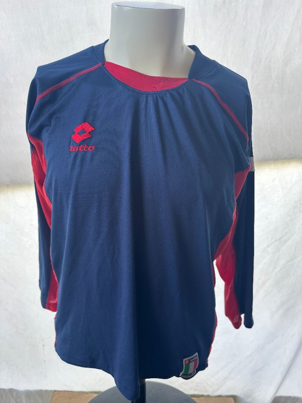 Vintage Lotto Italian Sports Design Men's Red Blue Soccer LS Jersey Size 100 Pol